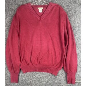 Vintage 90s LL Bean V Neck Maroon Knit Sweater Mens L Large Made In USA